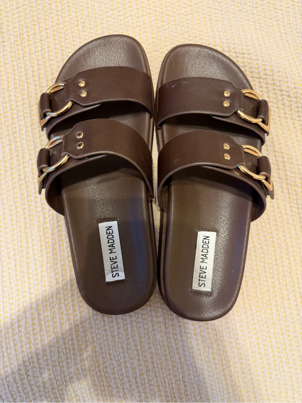 Steve Madden Dark Brown Double-Buckle Slide Mules